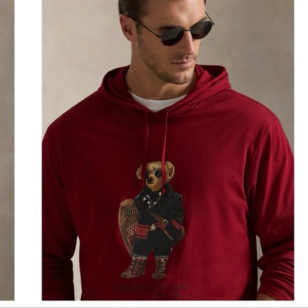 Polo by Ralph Lauren Red Bear Graphic Hooded Long-Sleeve Shirt